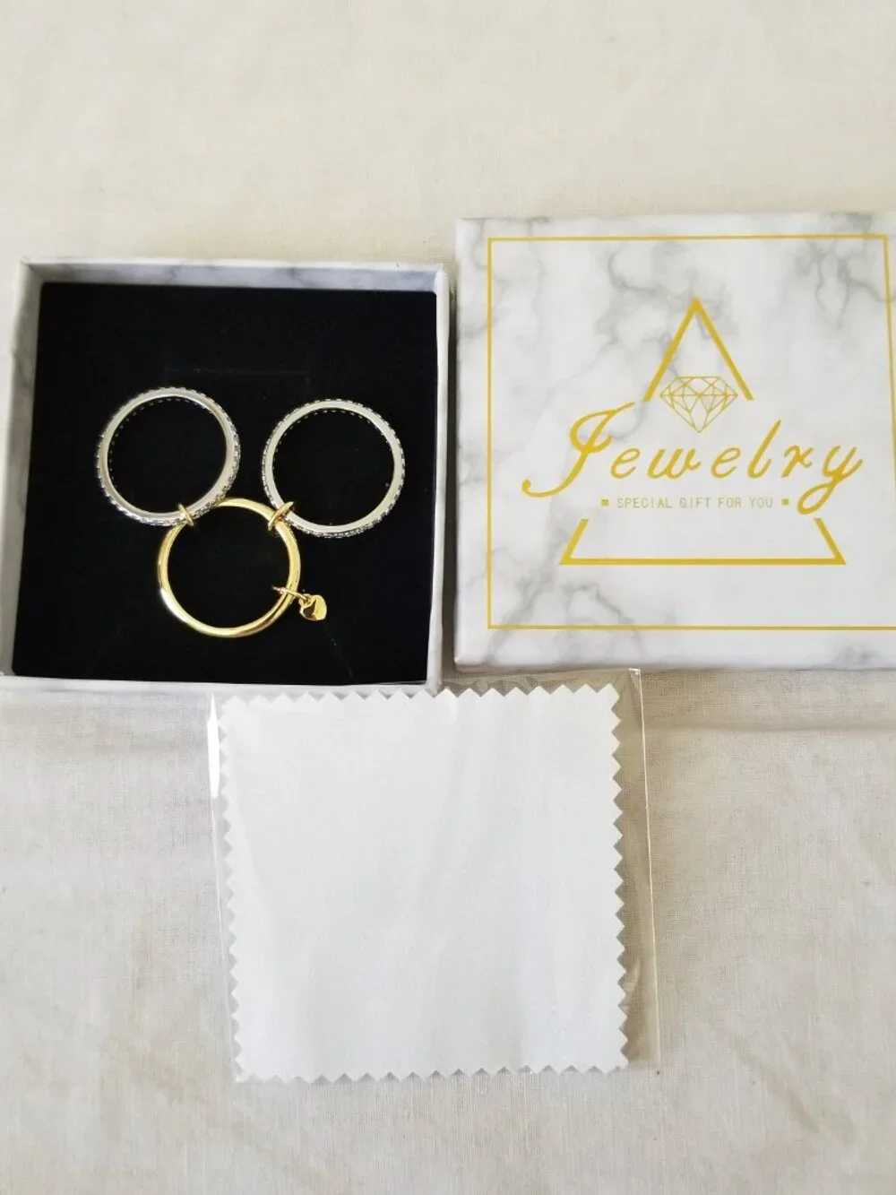 NWT! Sterling Silver Womens Stackable Rings with CZ's - 14K Gold-Plated - Size 7